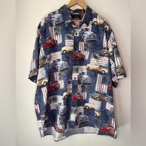 Red Head Mens Classic Trucks Patriotic American Flag Button Down Shirt size 3XL